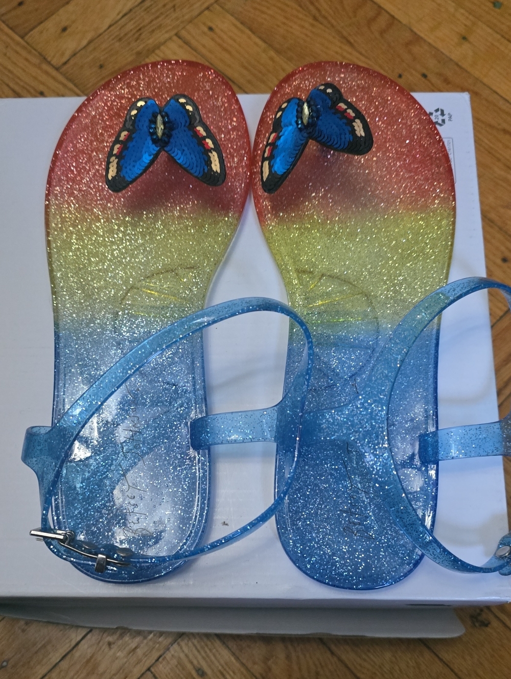 Betsey Johnson Tabby Butterfly Flat Jelly Sandal Blue & Pink NWOT